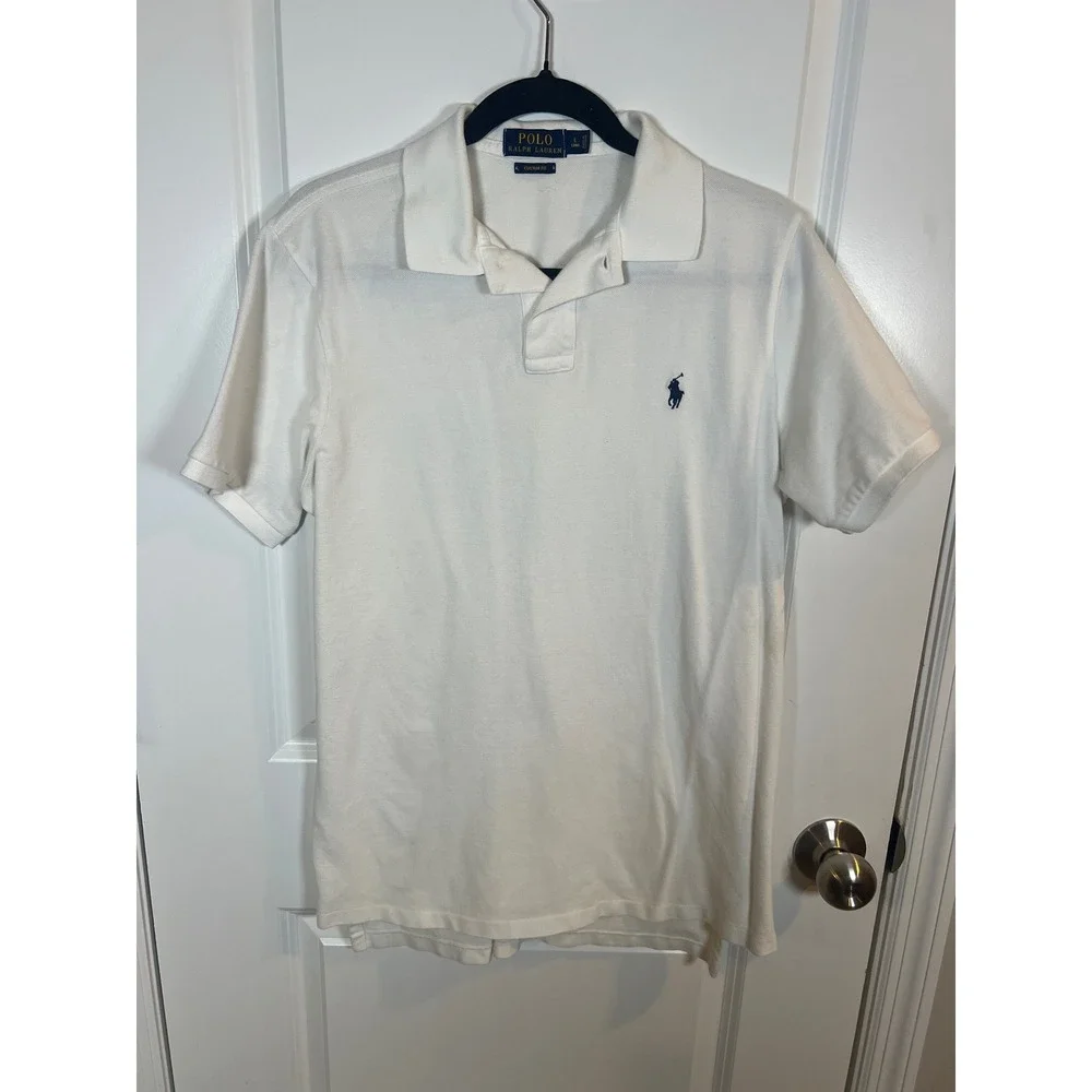 Polo Ralph Lauren Mens Short Sleeve Custom Fit Pique Polo Shirt White Large Long